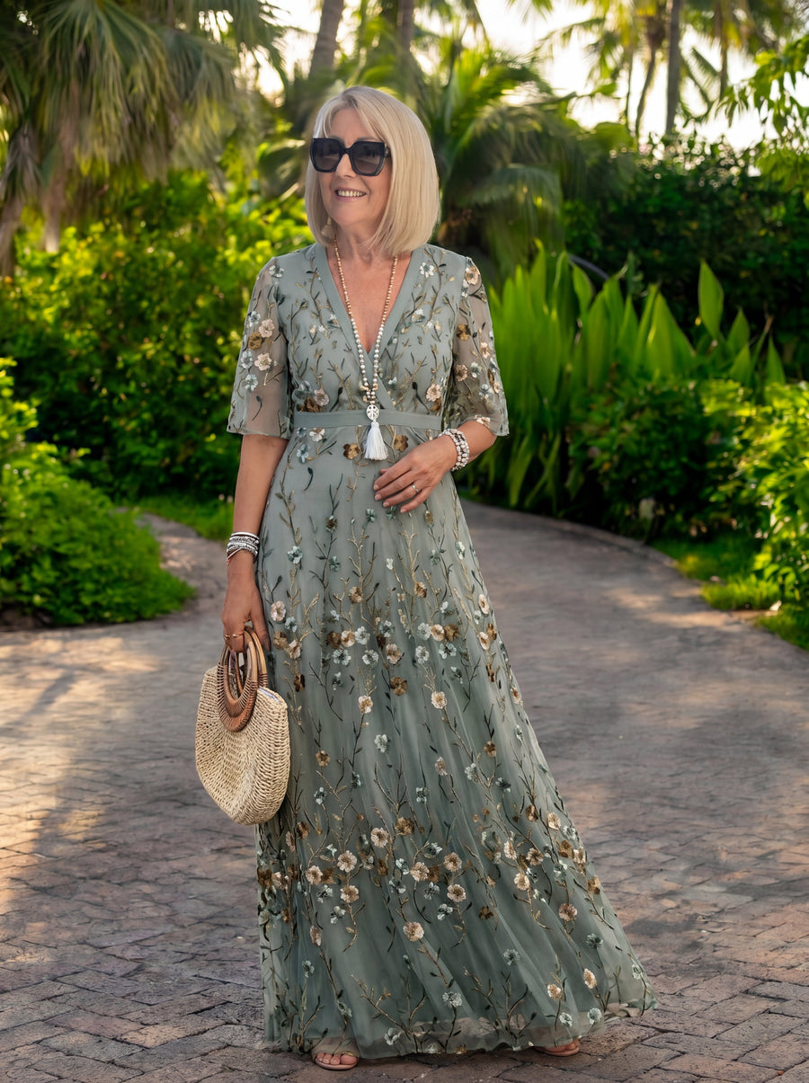Melodi – V-Neck Long Floral Dress
