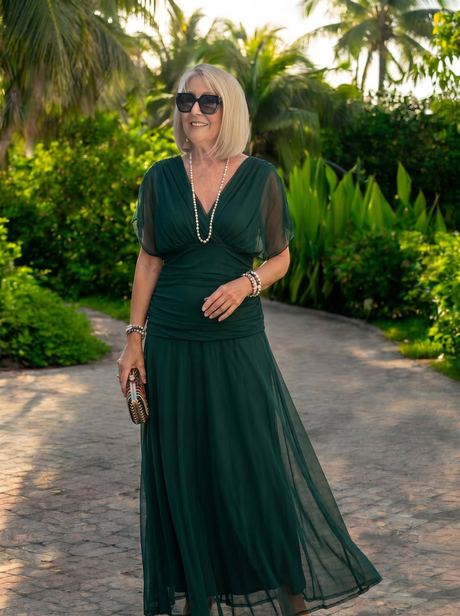 Luisa | Sophisticated V-Neck Long Evening Gown
