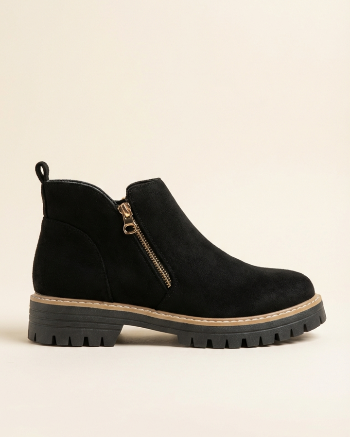 Paula - Round Toe Ankle Boots with Side Zipper