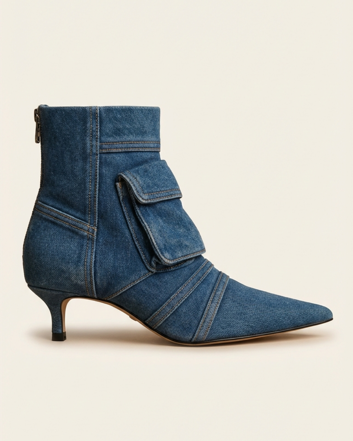 Vega - Premium Denim Cargo Ankle Boots
