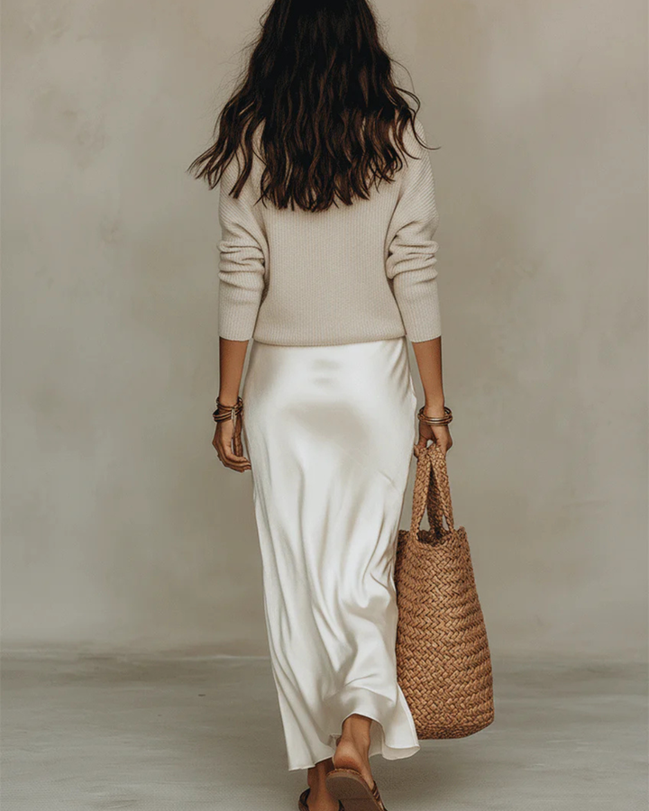 Elena | Satin Midi Dress with Matching Sweater