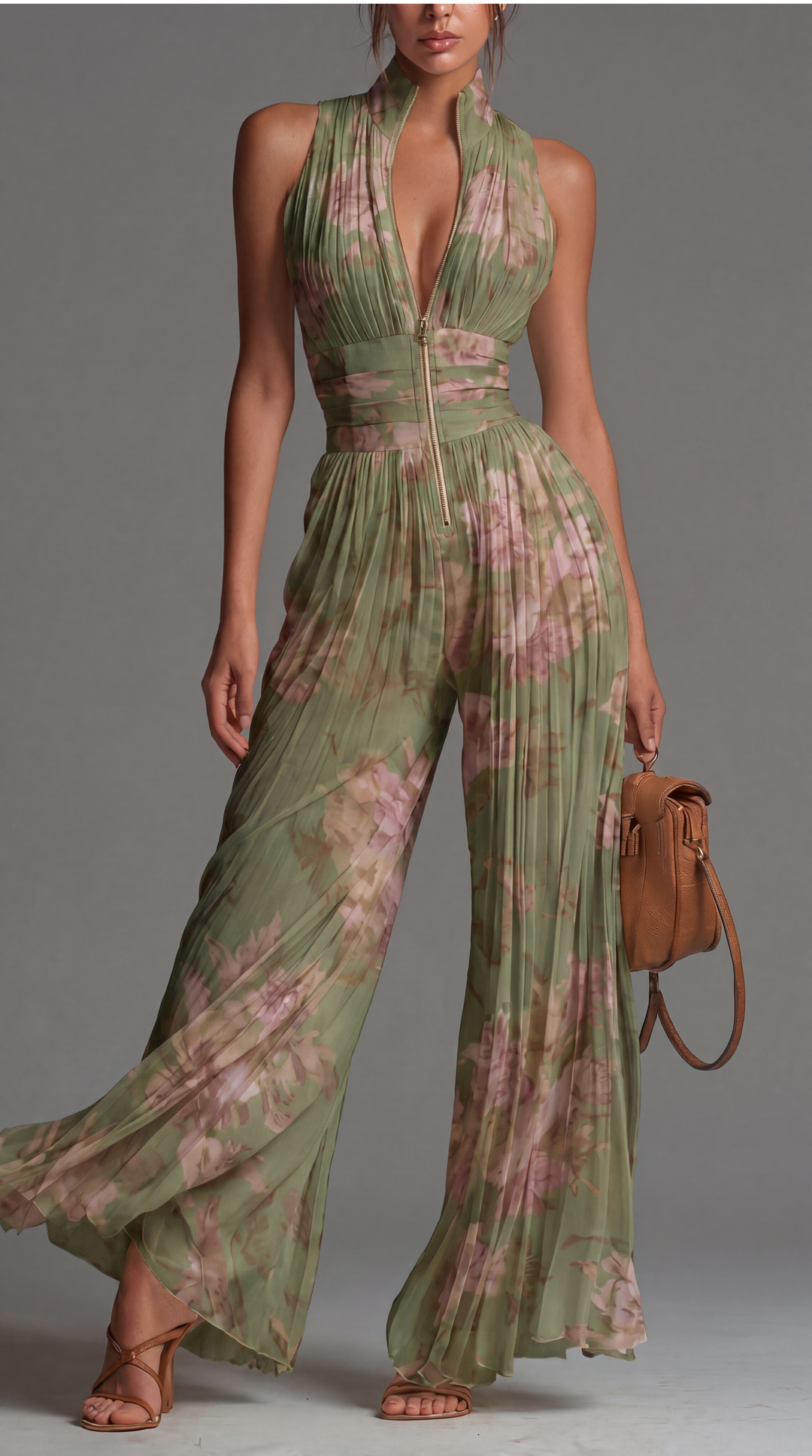 Inés | Floral Chiffon Jumpsuit with Pleated Design