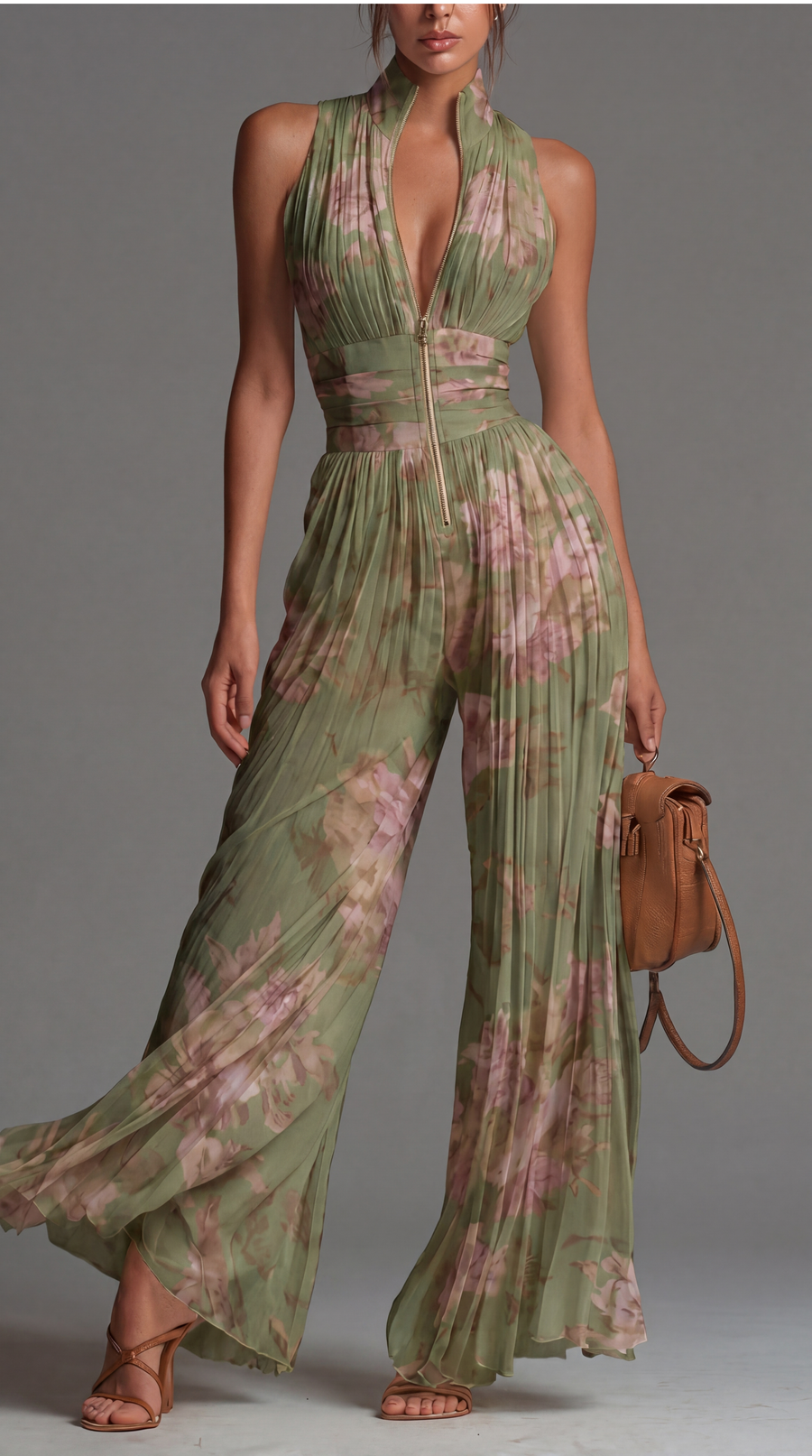 Inés | Floral Chiffon Jumpsuit with Pleated Design