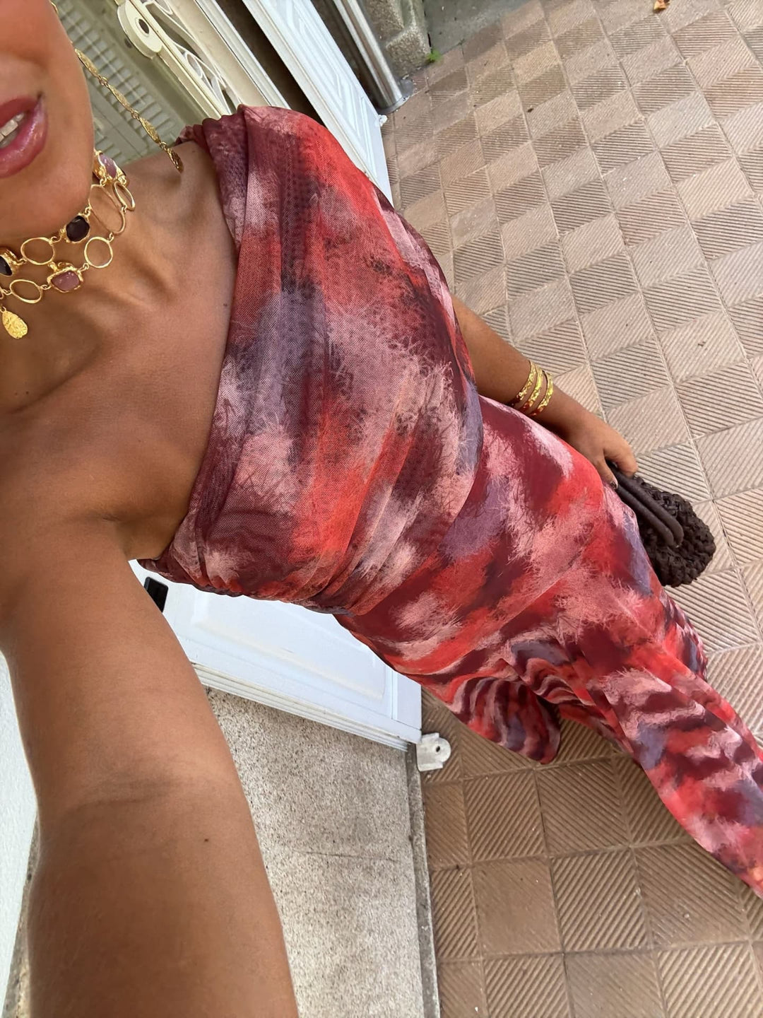 Watercolour Off-Shoulder Long Dress
