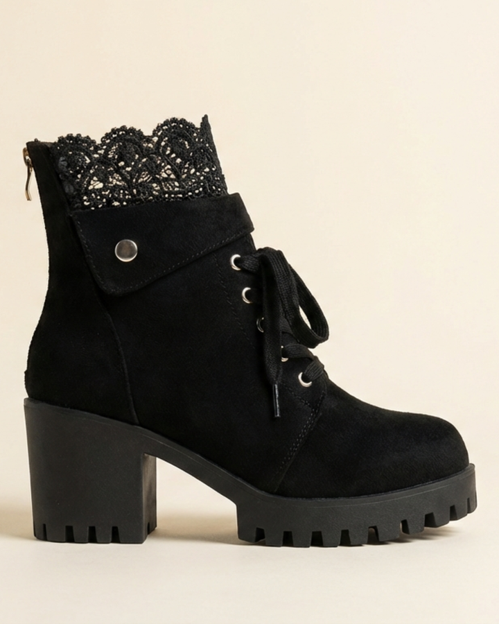 Tania - Chunky Heeled Lace Ankle Boots