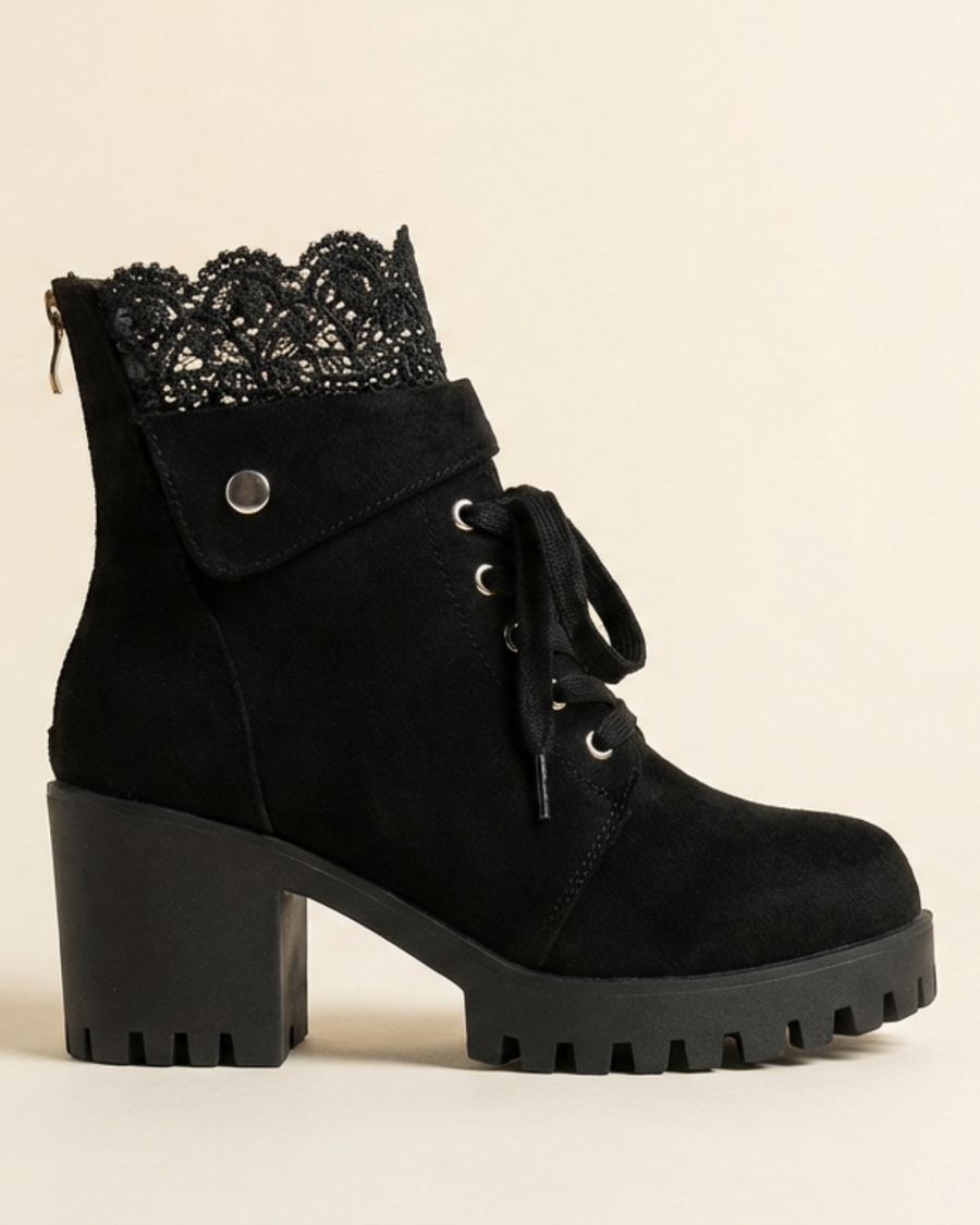 Tania - Chunky Heeled Lace Ankle Boots