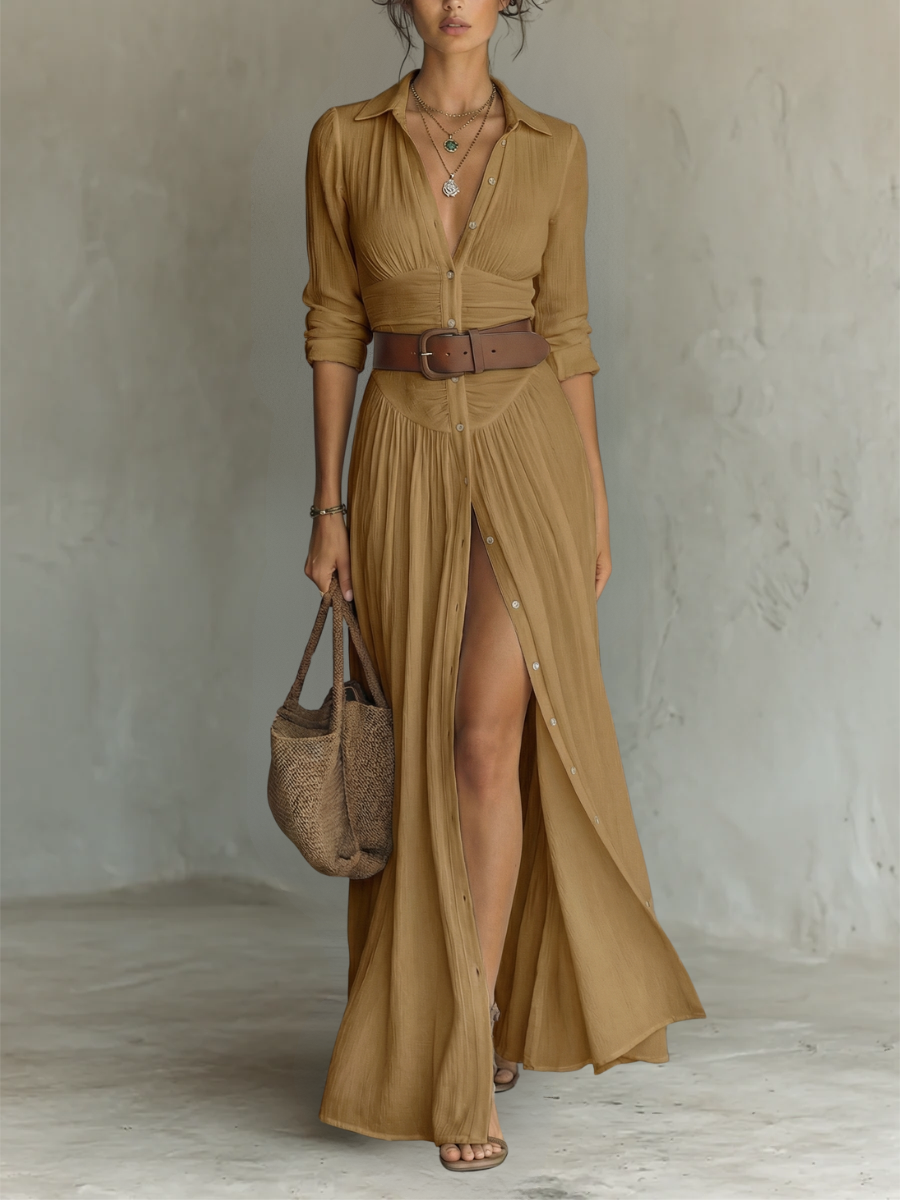 Alma | Long Sleeve Maxi Dress with Collar and Flowing Design