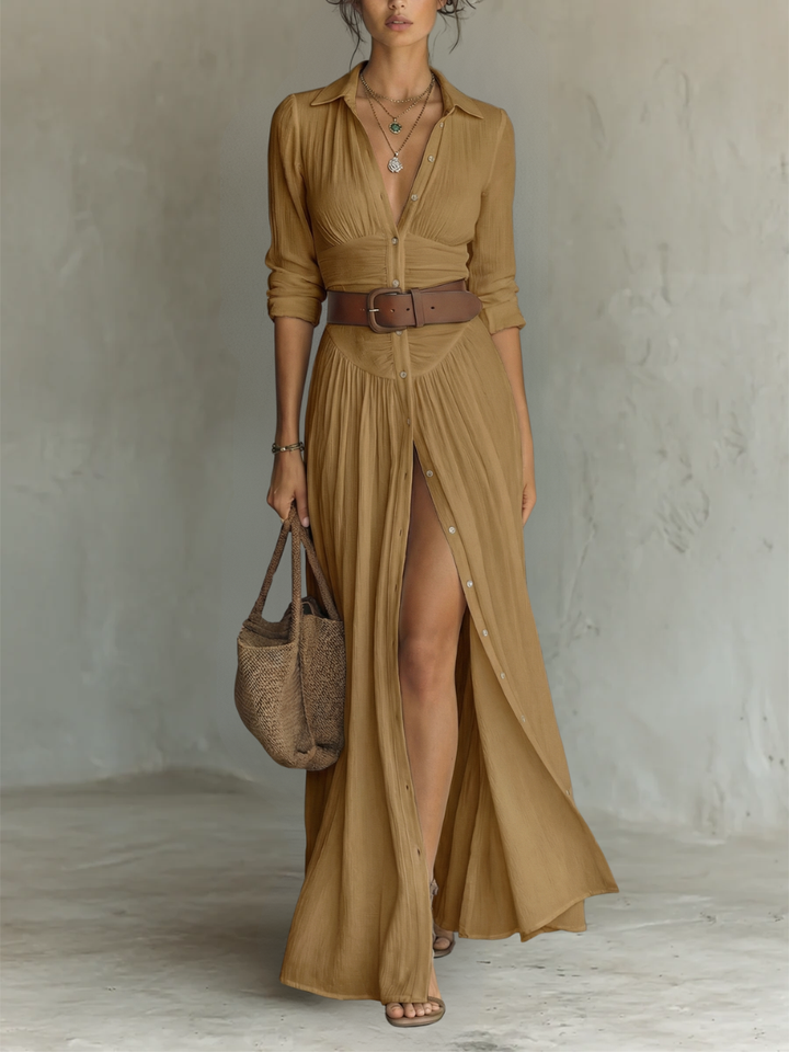 Alma | Long Sleeve Maxi Dress with Collar and Flowing Design