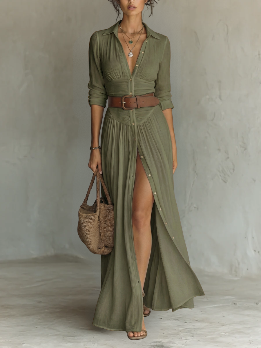 Alma | Long Sleeve Maxi Dress with Collar and Flowing Design