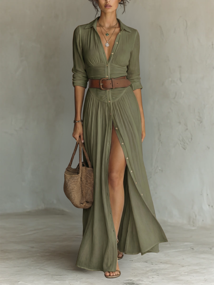 Alma | Long Sleeve Maxi Dress with Collar and Flowing Design