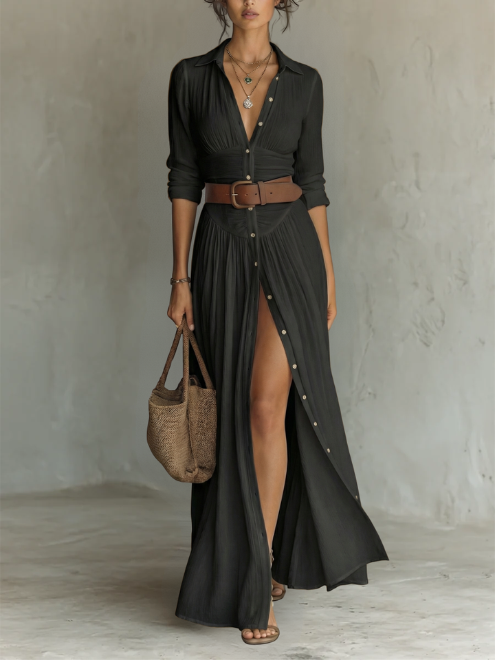 Alma | Long Sleeve Maxi Dress with Collar and Flowing Design