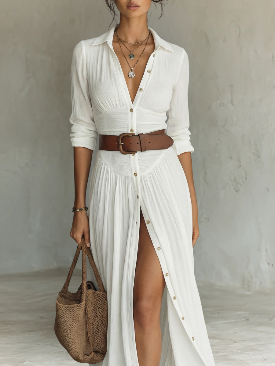 Alma | Long Sleeve Maxi Dress with Collar and Flowing Design