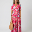 Marguerite | Short Sleeve V-Neck Gathered Waist Floral Midi Dress