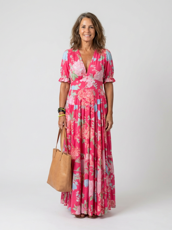 Brielle | V-Neck Short Sleeve Tiered Midi Dress