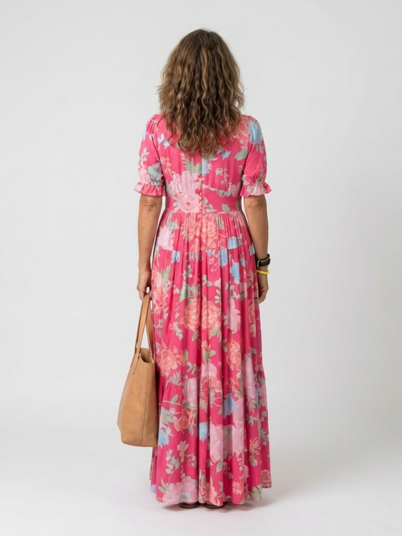 Ione | Floral Midi Dress with Sleeveless V-Neck Design