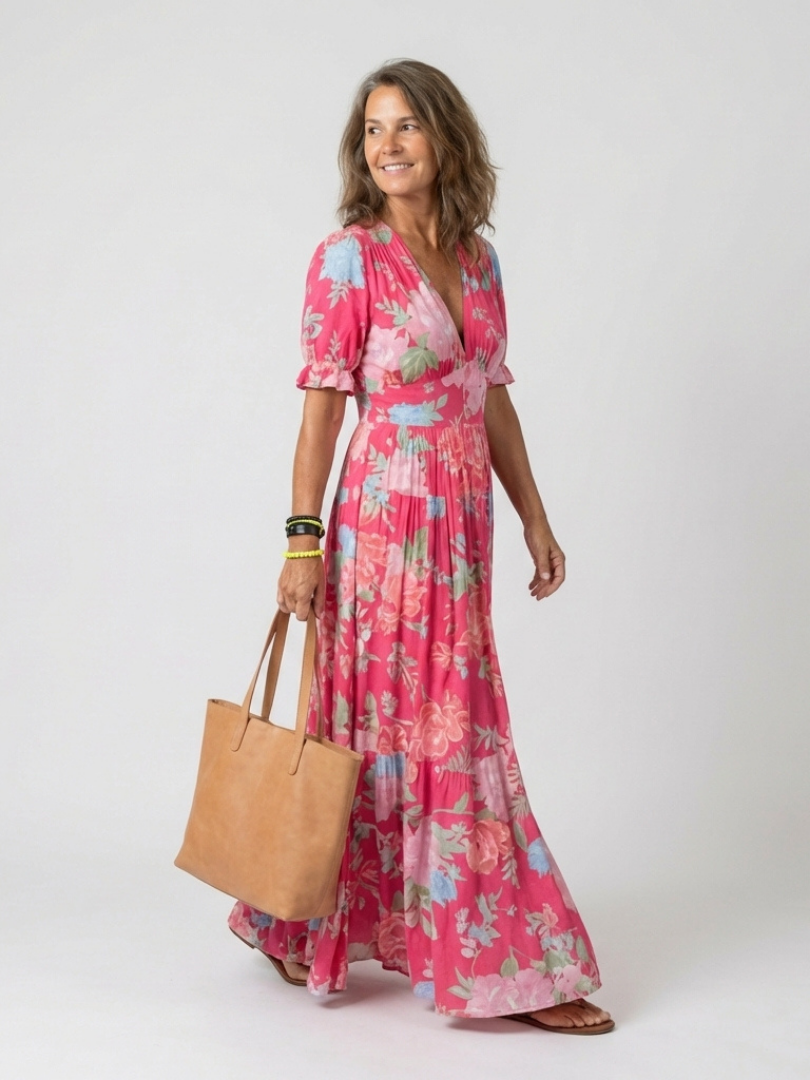 Brielle | V-Neck Short Sleeve Tiered Midi Dress