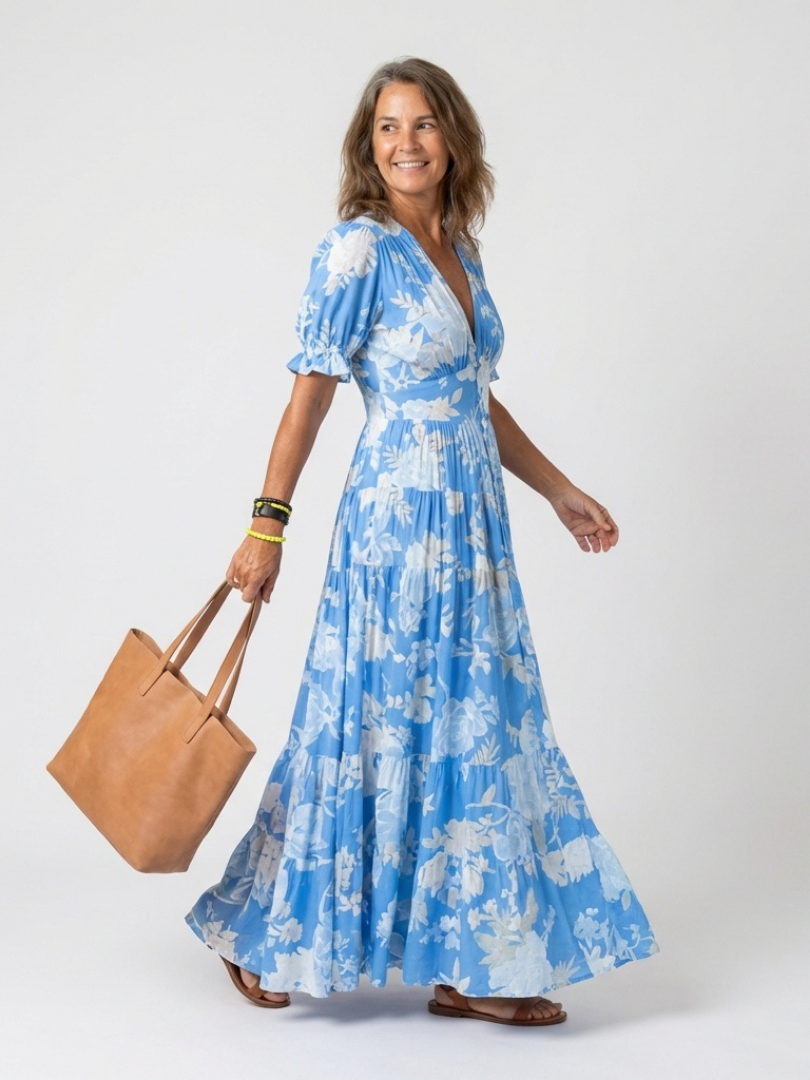 Ione | Floral Midi Dress with Sleeveless V-Neck Design