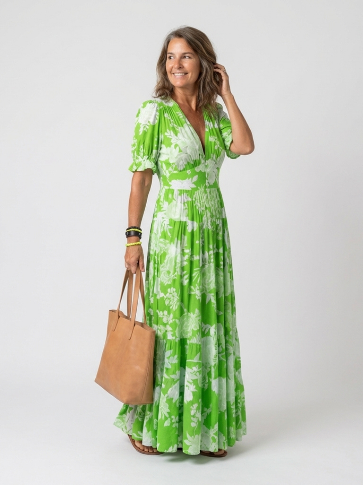 Ione | Floral Midi Dress with Sleeveless V-Neck Design