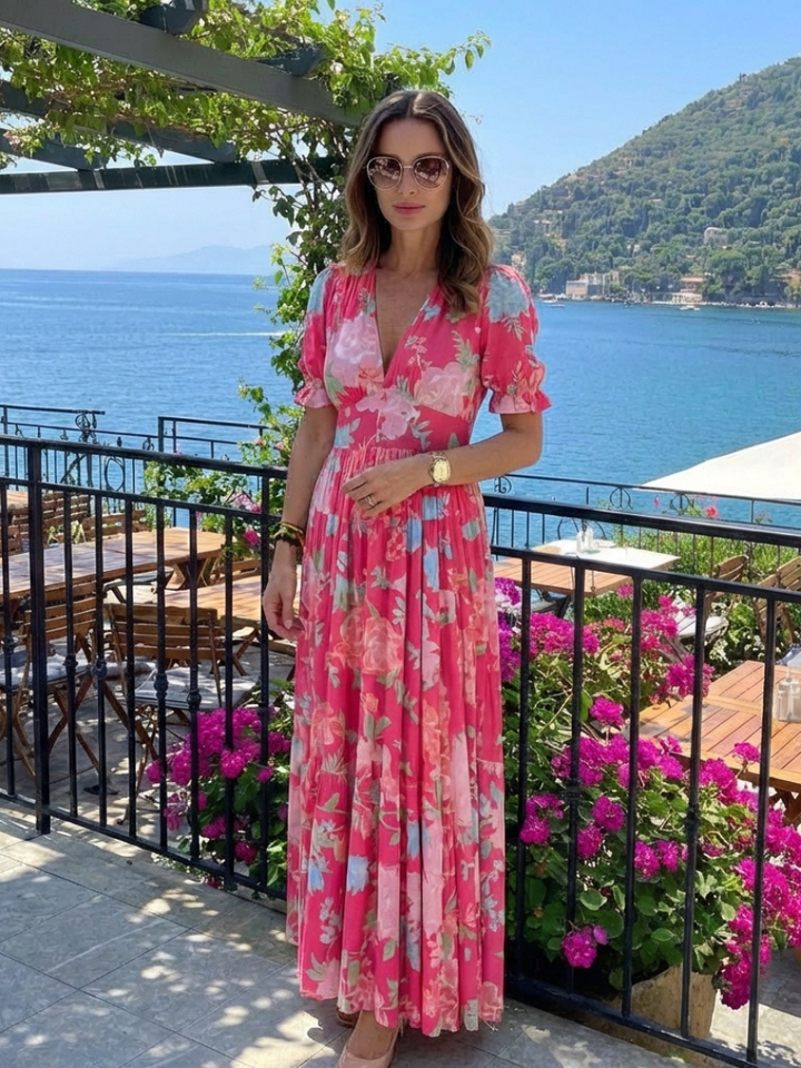 Brielle | V-Neck Short Sleeve Tiered Midi Dress