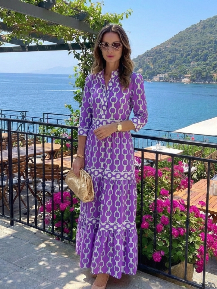 Ysolde | 3/4 Sleeve Midi Dress with Chain Print