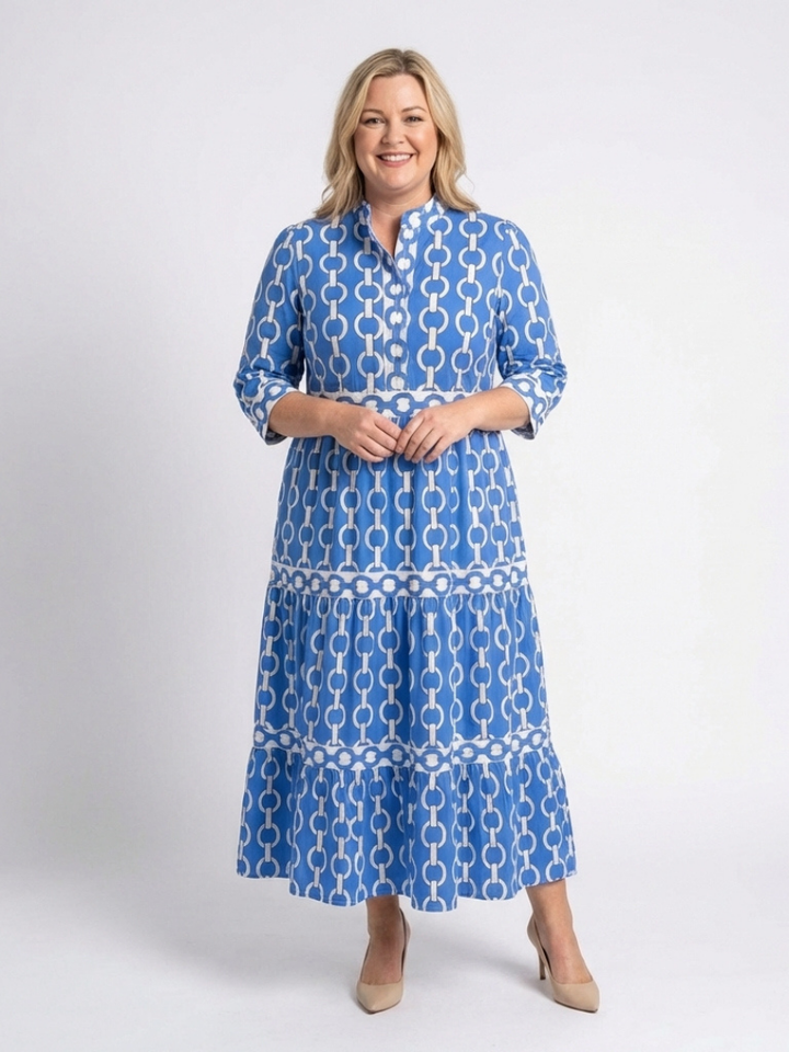 Ysolde | 3/4 Sleeve Midi Dress with Chain Print