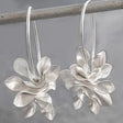 Elegant Silver Floral Hoop Drop Earrings