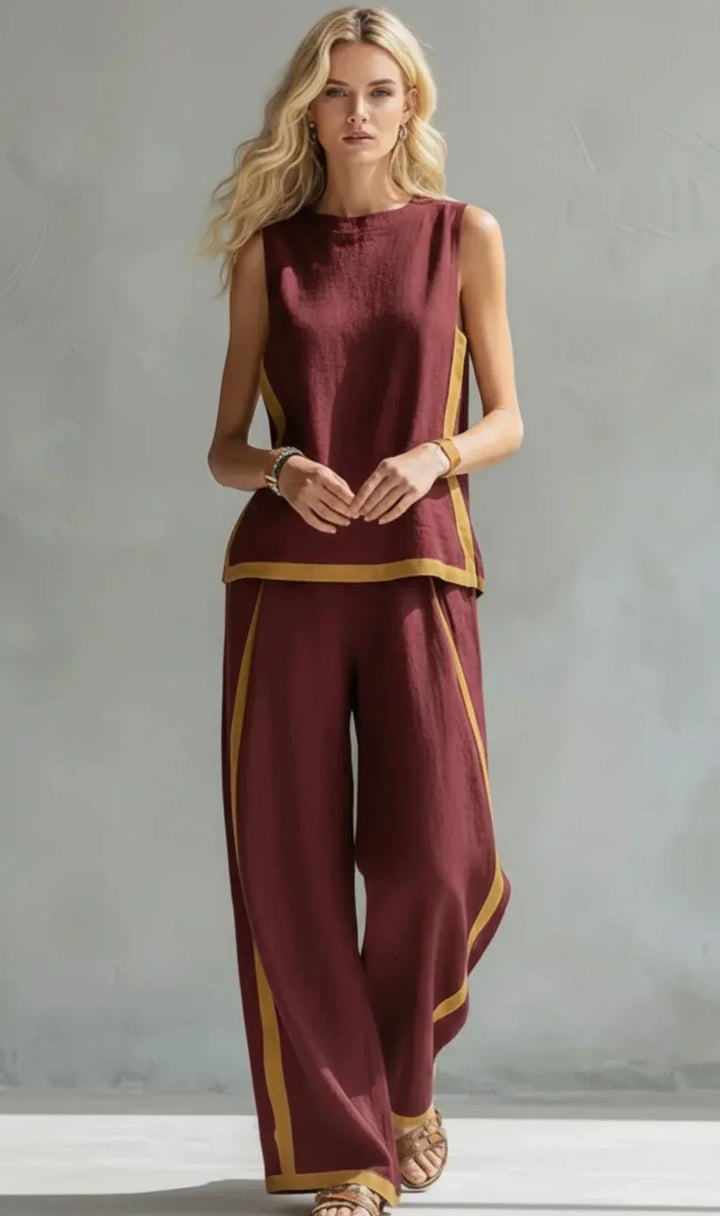 Ursula - Elegant and Casual Set of Waistcoat and Trousers with Bicolour Details