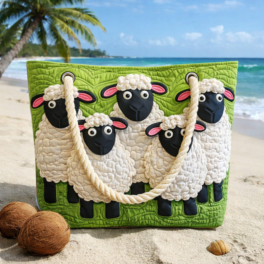 Artisan Beach Bag Featuring Whimsical Sheep in the Sky Design