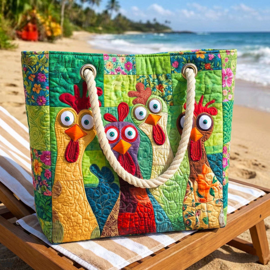 Whimsical Chicken Art Beach Tote
