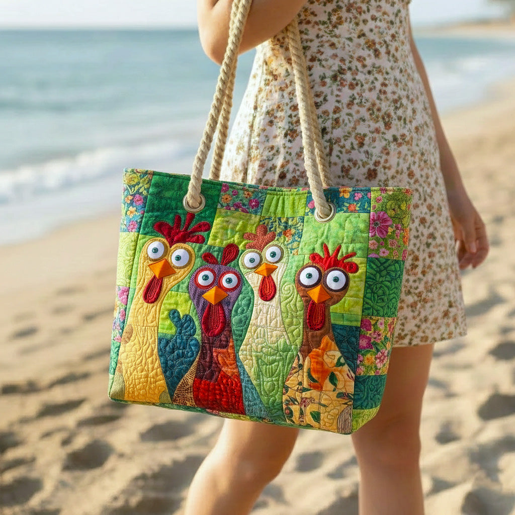 Whimsical Chicken Art Beach Tote
