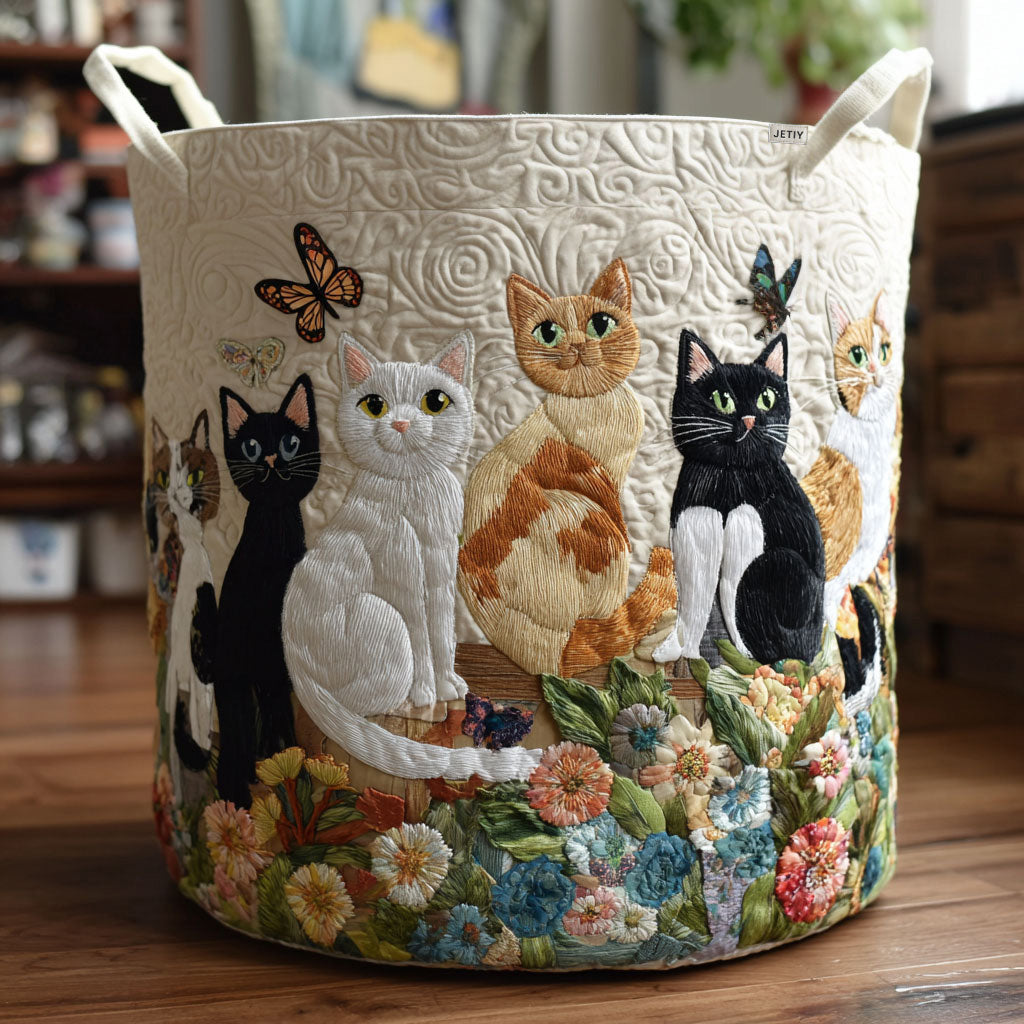 Handcrafted Laundry Basket - Garden Cat Design