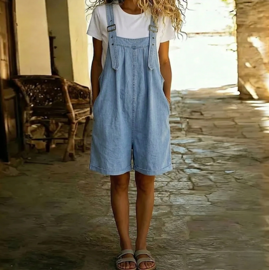 Saylor | Soft Denim Dungarees in Light Blue Vintage Wash