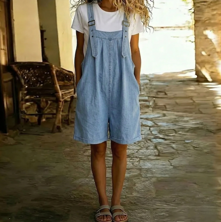 Saylor | Soft Denim Dungarees in Light Blue Vintage Wash