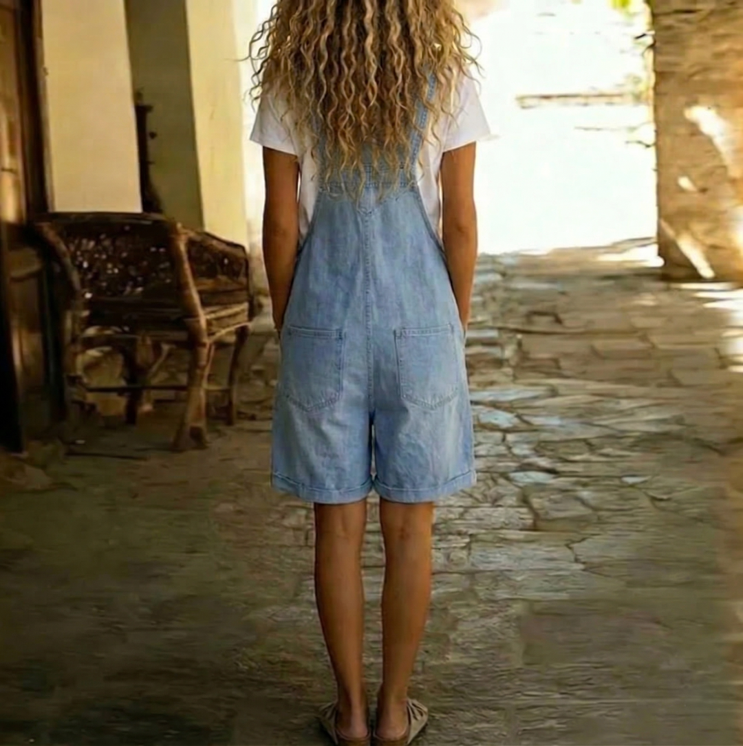 Saylor | Soft Denim Dungarees in Light Blue Vintage Wash