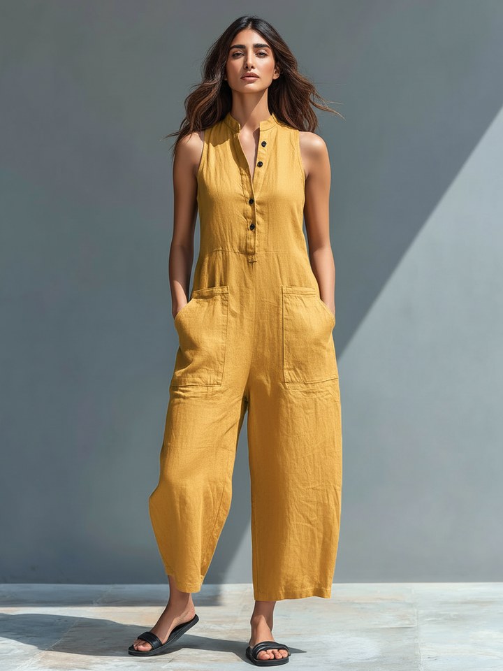 Brisa | Casual Sleeveless Jumpsuit with Front Button Detail