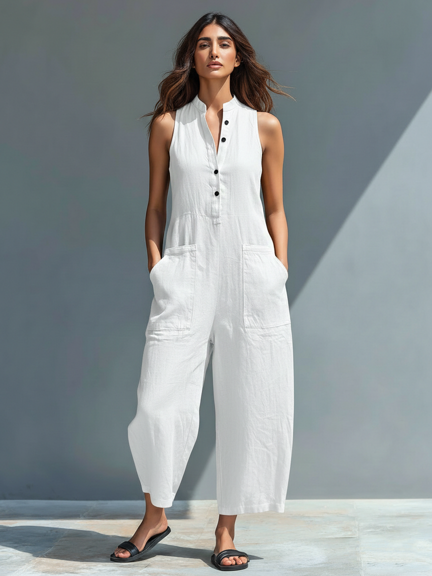 Brisa | Casual Sleeveless Jumpsuit with Front Button Detail