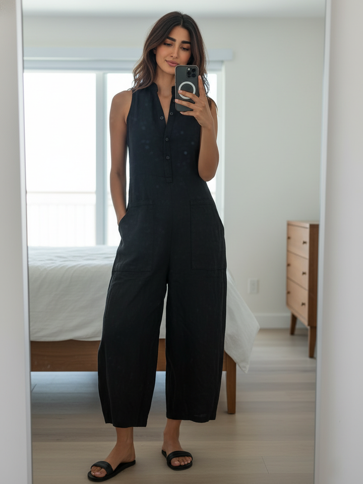 Vittoria | Sleek Black Linen Jumpsuit