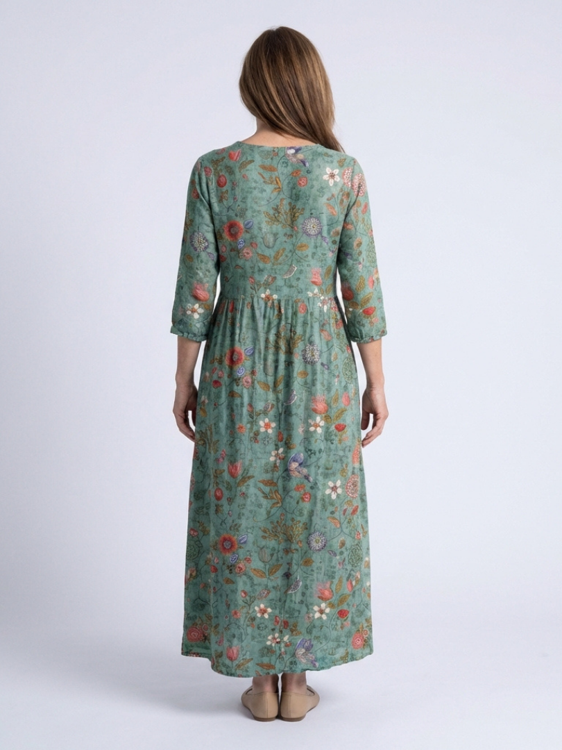Marina | Floral V-Neck Maxi Dress with 3/4 Sleeves