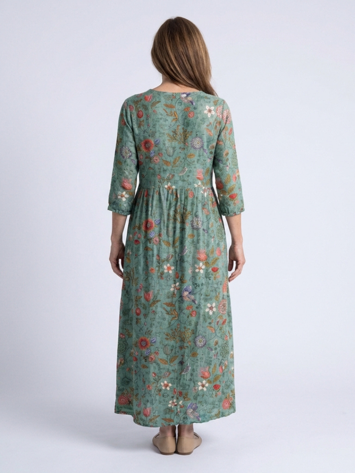 Marina | Floral V-Neck Maxi Dress with 3/4 Sleeves
