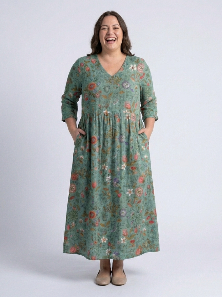Marina | Floral V-Neck Maxi Dress with 3/4 Sleeves