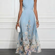 Rosalyn | Blue Floral Chiffon Halter Maxi Dress
