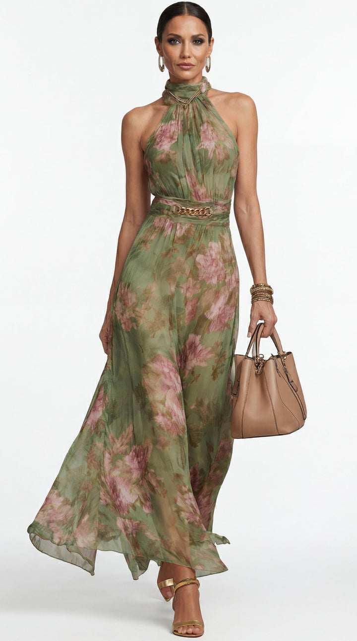 Livia™ | Chic Floral Maxi Halter Dress