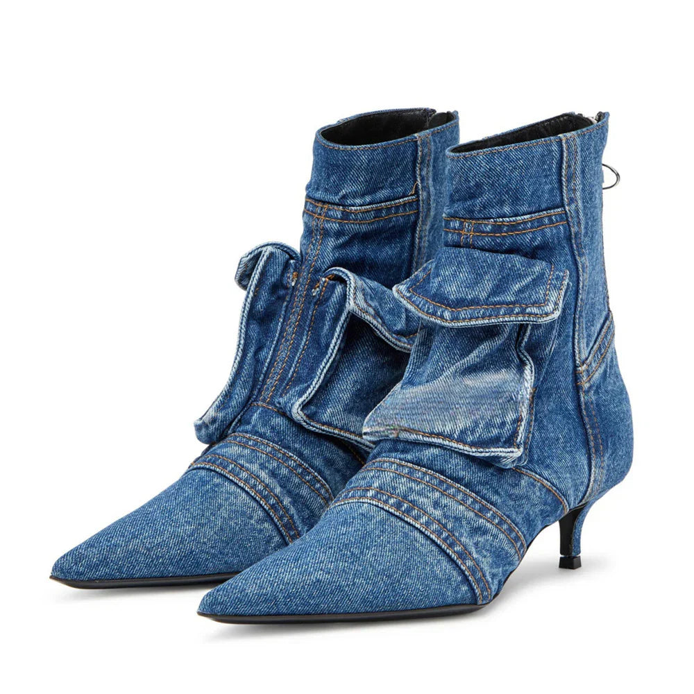 Vega - Premium Denim Cargo Ankle Boots