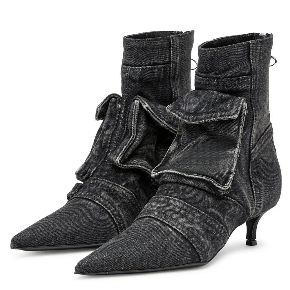 Vega - Premium Denim Cargo Ankle Boots