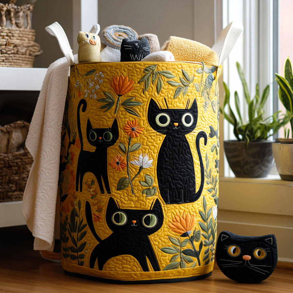 Artisan Cat-Themed Laundry Basket