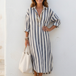Naomi | Long Sleeve Striped Midi Shirt Dress