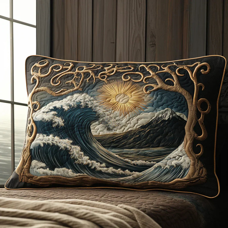 Quilted Cushion Cover with Ocean Wave Pattern