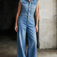 Stella | Wide Leg Denim Jumpsuit with Cinched Waist