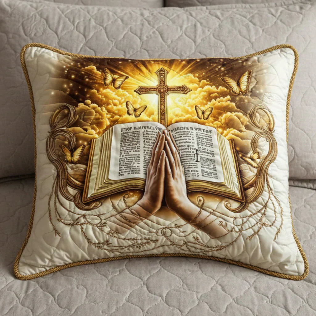 Quilted Cushion Cover with Inspirational Prayer and Message