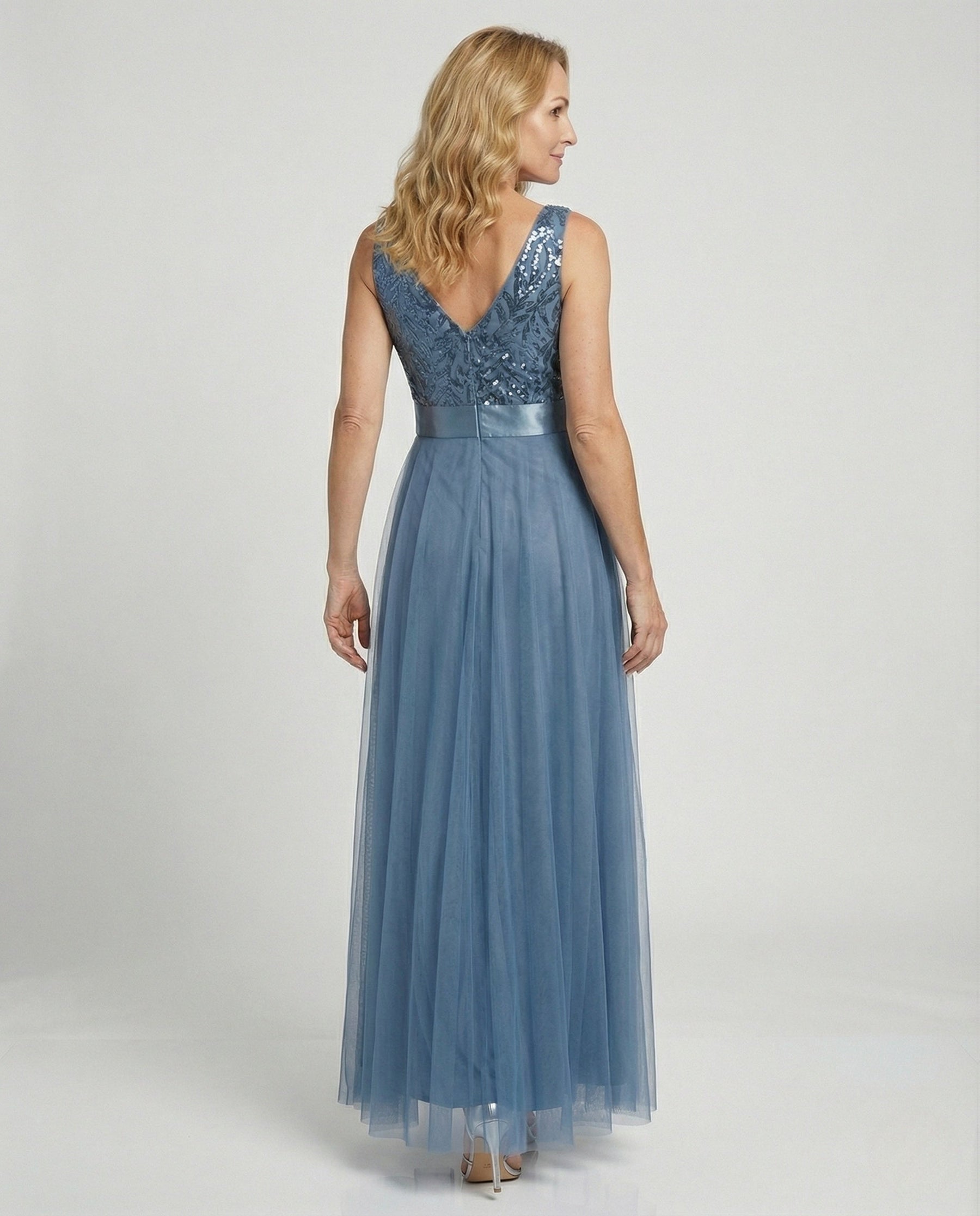 Long Tulle Evening Dress with Embroidery